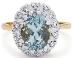 Aquamarine diamond cluster ring