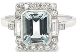 Aquamarine diamond platinum ring