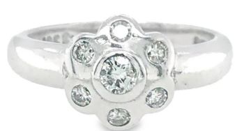Bezel set diamond flower ring 18ct white gold