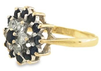 Blue white cubic zirconia flower cluster 9ct yellow gold ring