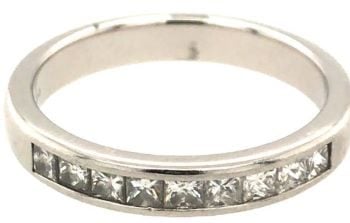 Channel set princess cut diamond half eternity platinum ring