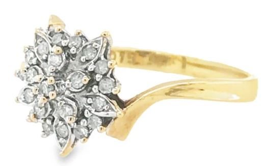 Diamond cluster Marquis leaves ring 9ct yellow gold