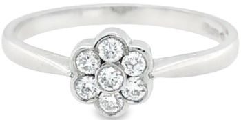 Diamond flower cluster platinum ring