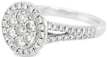Diamond halo cluster 18ct white gold ring