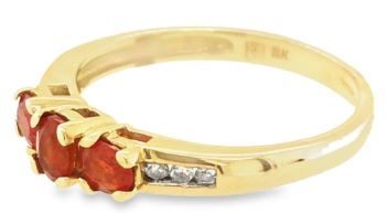 Pre Owned 9ct Yellow Gold Fire Opal Diamond Set Trilogy Ring 1.66g David Christopher