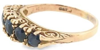 Five stone blue sapphire ring 9ct yellow gold ring
