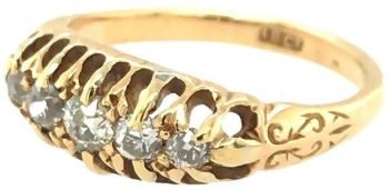 Five stone diamond boat ring 18ct yellow gold