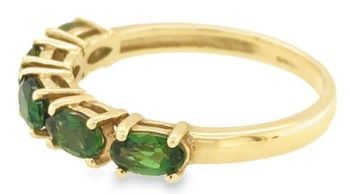 Five stone green cubic zirconia 9ct yellow gold ring