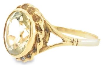 Green amethyst 9ct yellow gold ring