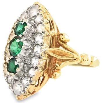 Green white cubic zirconia 9ct yellow gold Marquis ring