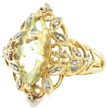 Marquis cut lemon quartz 9ct yellow gold ring