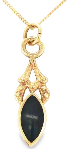 Marquis jet pendant 9ct yellow gold