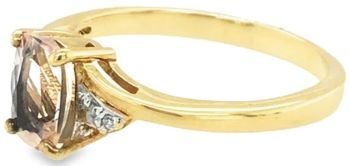 Rectangular cushion cut morganite diamond accents 9ct yellow gold ring
