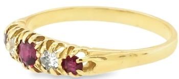 Ruby Diamond carved claw prongs 18ct yellow gold ring