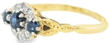 Sapphire Diamond floral cluster dress ring 18ct yellow gold 1