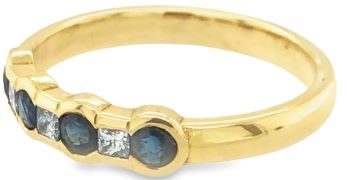 Sapphire Diamond half set eternity ring 18ct yellow gold