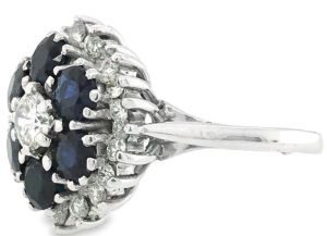 Sapphire diamond floral 18ct white gold ring