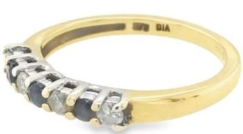 Seven stone sapphire diamond eternity 9ct yellow gold ring