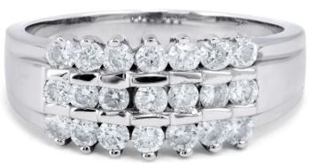 Three row diamond half set 18ct white gold ring