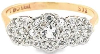 Triple diamond floral cluster ring 9ct yellow gold