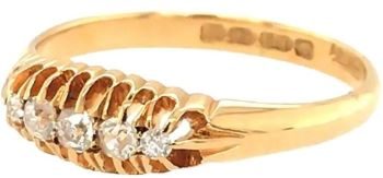 Victorian five stone diamond boat ring 18ct yellow gold