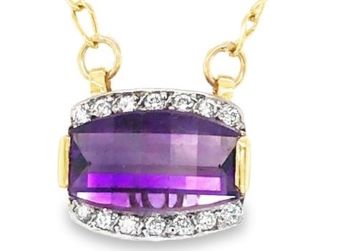 amethyst diamond set pendant 18ct yellow gold