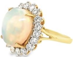 opal diamond cluster 18ct yellow gold ring