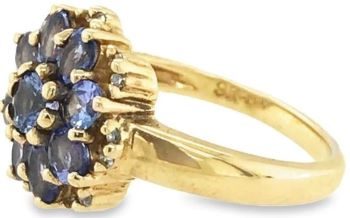 tanzanite floral cluster 9ct yellow gold ring