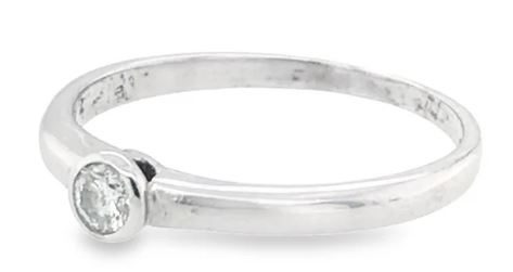 Bezel set diamond solitaire engagement ring 9ct white gold 0.10ct
