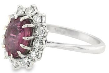 Ruby diamond Halo cluster 18ct white gold ring