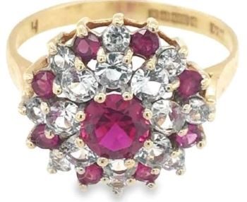 Pink white cubic zirconia 9ct yellow gold ring