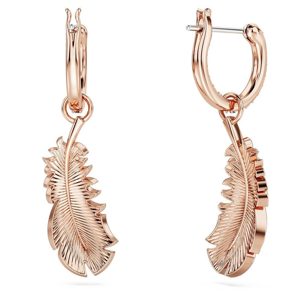 Swarovski Nice Feather, White, Rose Gold-Tone Plated Drop Earrings ...