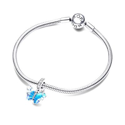 792698C01 Pandora blue Murano Glass butterfly dangle charm with Moments bracelet