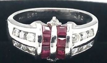 Platinum Art Deco ruby diamond ring