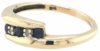 Blue sapphire diamond crossover ring 9ct yellow gold