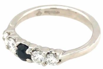 Sapphire diamond five stone half eternity ring 18ct white gold