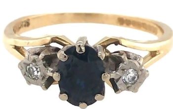 sapphire diamond 18ct yellow gold split shank ring