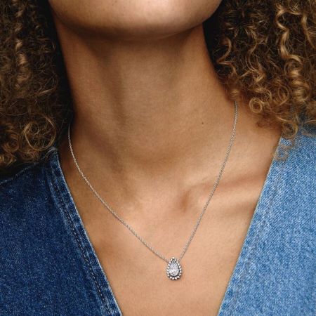 392832C01 Pandora sparkling pear halo collier necklace silver