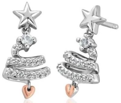 Silver Christmas Tree Drop earrings Clogau