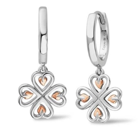 Clogau Tree of Life Heart silver drop hoop earrings