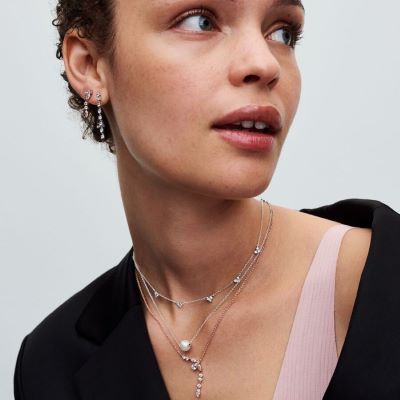 393160C01 45 Pandora triple stone heart station chain link necklace layered look