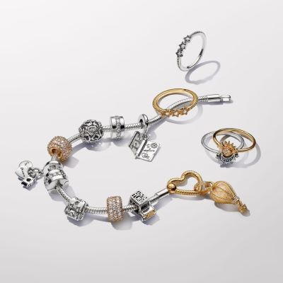 769434C01 Pandora sparkling clear hot air balloon dangle charm gold plated layered look